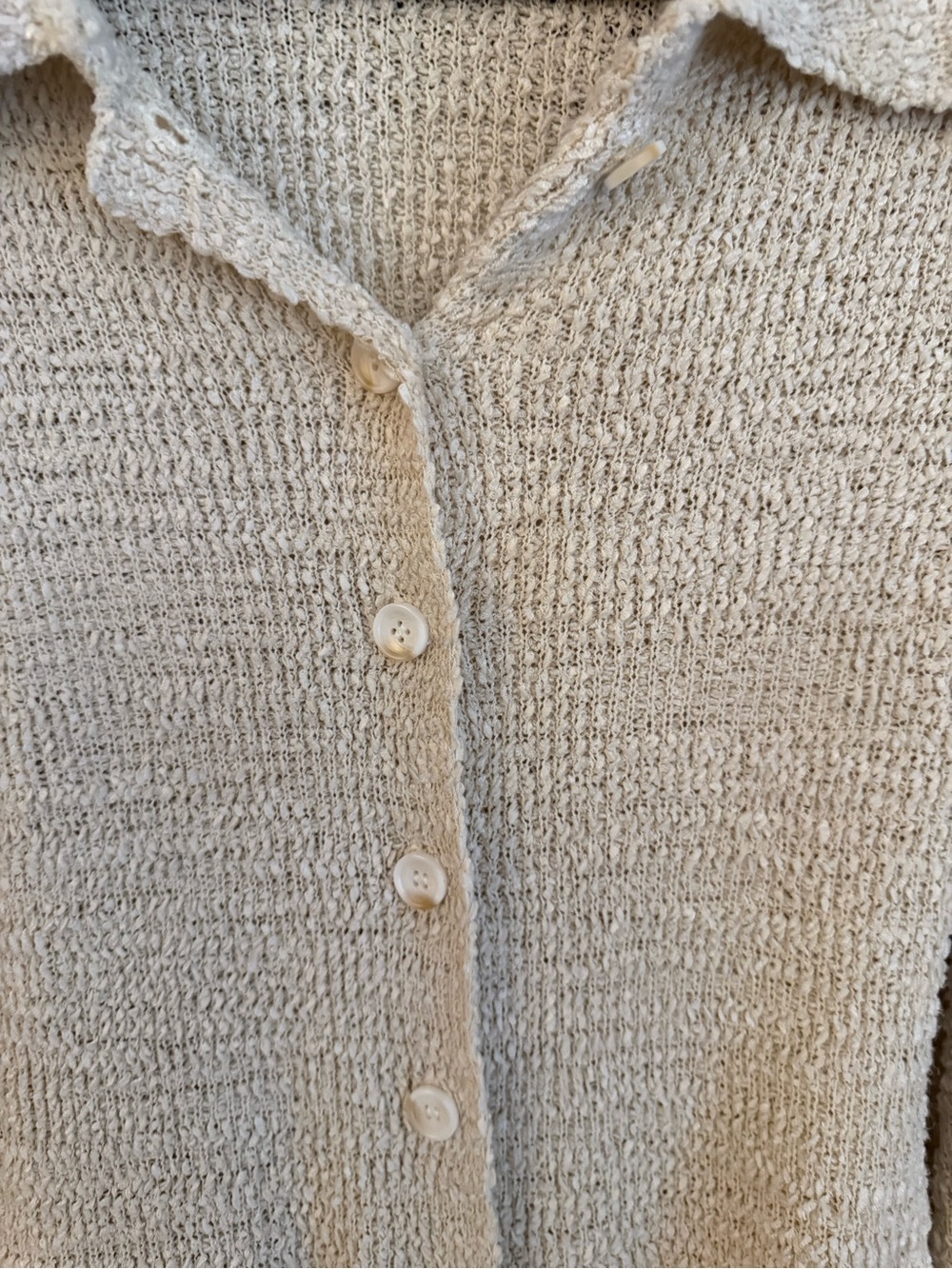 Cream Button-Front Knit Cardigan with Collar
